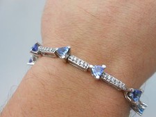Gorgeous Heavy 14k White Gold Diamond & Natural Purple Tanzanite Bracelet 7.25