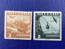 Austria  1935 Airmail Stamps C44, C45, 3S & 5S Scenic Aviation Series, MLH Clean picture