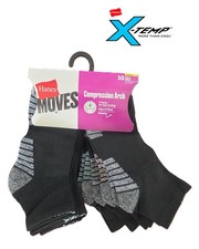 HANES LADIES X-TEMP COMPRESSION ARCH ANKLE 10PK. SOCKS BLACK EXTENED SIZE 8-12 picture