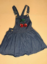 Cynthia Rowley Girls Blue Denim Overall Dress Cherry Embroidered Sz 5 picture