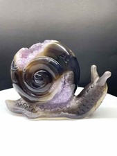 1.36LB Natural Amethyst Agate Geode Quartz Carved Snail Skull Crystal Reiki picture