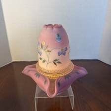 Beautiful 3 Pc Fenton Glass Blue Burmese Hand Painted Fairy Light Lamp LE # 975 picture
