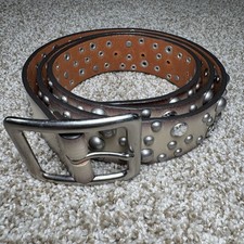 Studded Genuine Leather Rhinestone Ombre Beige 45” Belt Size L picture