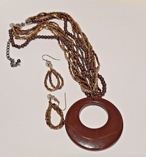 Vintage Lia Sophia Multi-Strand Pendant Necklace & Matching Bead Dangle Earrings picture