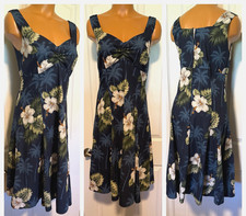 VTG 70's PACIFIC LEGEND MADE IN HAWAII BLUE FLORAL COTTON HAWAIIAN DRESS SZ M picture