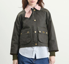 Ancient Olive/ Gardenia~Barbour Cropped Beadnell Wax Jacket MSRP$538 BritishChic picture