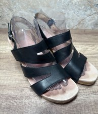 Dansko Ashlee Sandals Womens Size 39 Block Heels Strappy Slingback Black Leather picture