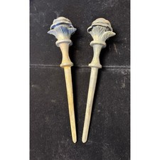 Vintage Cast Iron Rose Finials Garden Stakes, Rustic Set of 2 picture