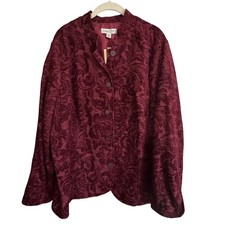 Coldwater Creek Burgundy Tonal Flourish Jacquard Jacket 2X NWT Stand Collar picture