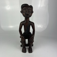 African Carved Wooden Seated Man Figure Statue Ghana picture