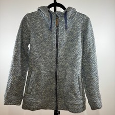 Roxy Full-Zip Knit Fleece-Lined Hooded Jacket Size Medium M Blue White Winter picture
