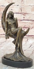 Signed Moreau Sexy Woman on Moon Bronze Classic Sculpture Figurine Artwork Decor picture