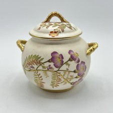 Antique Royal Worcester Blush Ivory Covered Sugar W/2010 Gilt Bamboo Handle 1887 picture