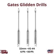 6/60/Pk Gates Glidden Drills 32 mm Stainless Steel #2-4 Handpiece Instruments picture