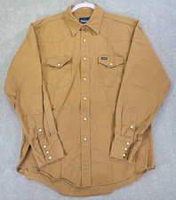 Wrangler Cowboy Cut Shirt Mens Large Brown Tan Twill Pearl Snap Western Work L picture