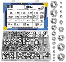 ZQZ 510 Pcs 2 in 1 SAE and Metric Stainless Steel Hex Nut Assortment Kit, 256 picture