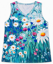 Women’s Floral V-Neck Sleeveless Jersey Tank Top Multicolor 2XL picture