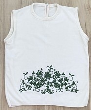 Vintage 70s Womens Size M Pullover Sleeveless Knit Top Green Embroidered picture