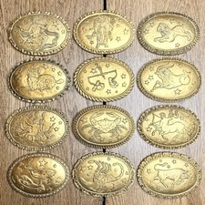 Vtg Gold Tone Zodiac Wall Plaques Complete Set 12 Oval Astrology Celestial 6