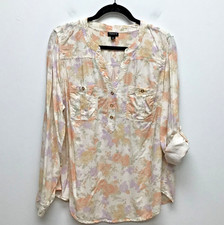 Torrid Harper Challis Long Sleeve Blouse Womens Lush Floral Dew Roll Tab Top 1X picture