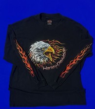 90s Vintage Harley Davidson Eagle Flames Long Sleeve Shirt XLarge USA Made picture