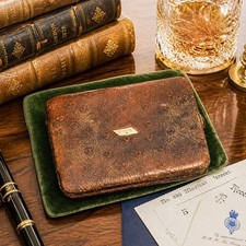 Luxurious Antique Ostrich Leather Wallet Art Deco 14k Gold Money Card Case picture