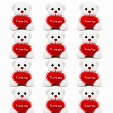 12-Pack White Mini Teddy Bears 4 Inch Stuffed Teddy Bear Small Heart Bulk Plush picture