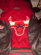 90's Vintage DeLONG Chicago Bulls NBA Official Varsity Jacket Red/Black picture