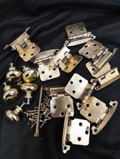 Five Brass Knobs With Ten Brass Hinges And Screws Cabinet Dresser Kitchen Ware picture