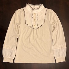 Axes Femme Blouse Top Womens M Cream Mock Flare Neck Long Sleeve Cottagecore EUC picture