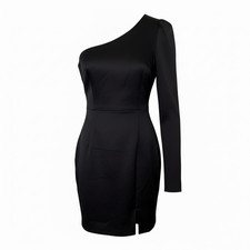 NWT Lulus All Is Well Black One-Shoulder Long Sleeve Bodycon Mini Dress XS picture