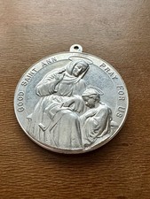Vintage Silver Tone Good Saint Ann Pray For Us Virgin Mary Medal 1 1/4” picture