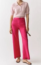 NWT Anthropologie Pink Colette Lace Trim Full-Length Wide-Leg Pants by Maeve, 30 picture