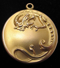 Antique Gold Filled Victorian Griffin Locket, no monogram on front picture