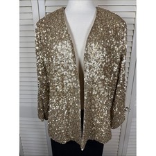 Chico's Gold Sequin Open Front Cardigan Jacket Travelers Champagne 2 (12-14) picture