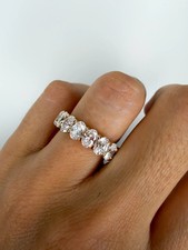 4*6 MM Oval Certified Moissanite Full Eternity Wedding Band Ring 14K Gold Plated picture