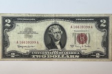 1963-A U.S. $2 Two Dollar Red Seal Unique Serial Number/Year A16639399A picture