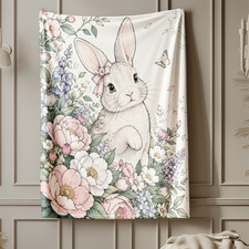 Pastel Floral Bunny Butterfly Coral Fleece Blanket picture