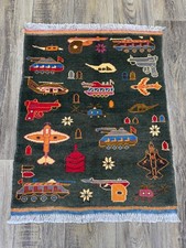 Afghan hand made war rugs, 9/11, opium, ak47, tank, making, size 80x60, usa, s26 picture