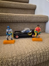 Mego Comic Action Heroes Batman, Robin, Car Vintage 1975 With Stand and Bat Rope picture