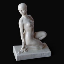Art Deco Nude Sculpture E. Siegl Crackle Glaze Ceramic Nude Crackled Ivory 1930s picture