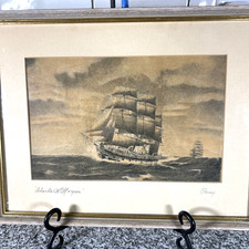 Vtg William Perry Woodcut Print of the Charles W Morgan Whaling Ship picture
