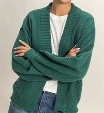 Maeve Anthropologie Womens Open Front Cardigan Sweater Green Textured One Size picture