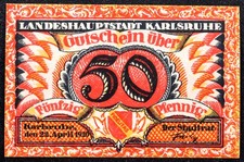 KARLSRUHE 1920 Red Flames, Raised Seal Striking art German Notgeld Complete picture