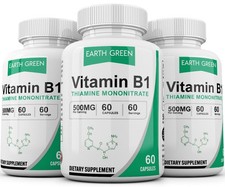 3 Bottles Vitamin B1 (Thiamin) 500mg, 180 Capsules - Gluten Free & Non-GMO USA picture