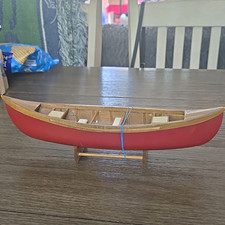 Wooden Red/Brown Canoe Boat Model 12 in Ready to Go w/ Stand Nautical picture
