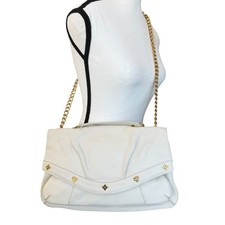MCM White Pebbled Leather Flap Bag Gold Chain Shoulder Purse Kiss Lock picture