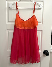 Vintage 2003 Victoria's Secret Pink Orange Silk Trim Babydoll Slip Dress Small picture