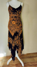 Gracia Fashion Black Gold Floral Silk Velvet Beaded Slip Midi V-Neck S picture