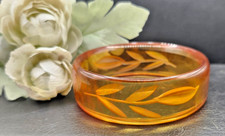 Vtg 1930s Apple Juice Bakelite Bangle Bracelet Reverse Carved Vine Leaf Tested picture